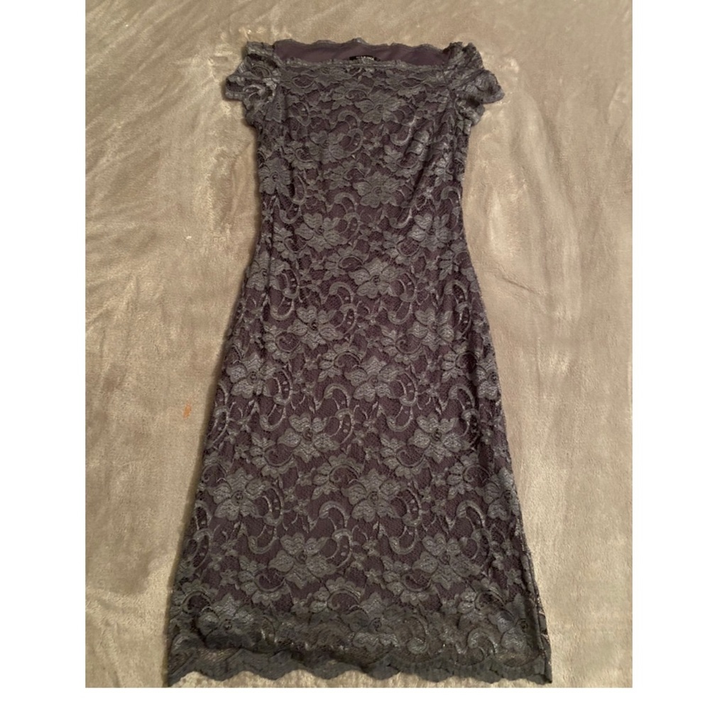 Lace overlay off the shoulder dress